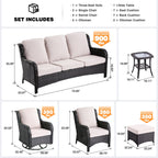 OVIOS 8-piece Patio Wicker Furniture Swivel Chair Set