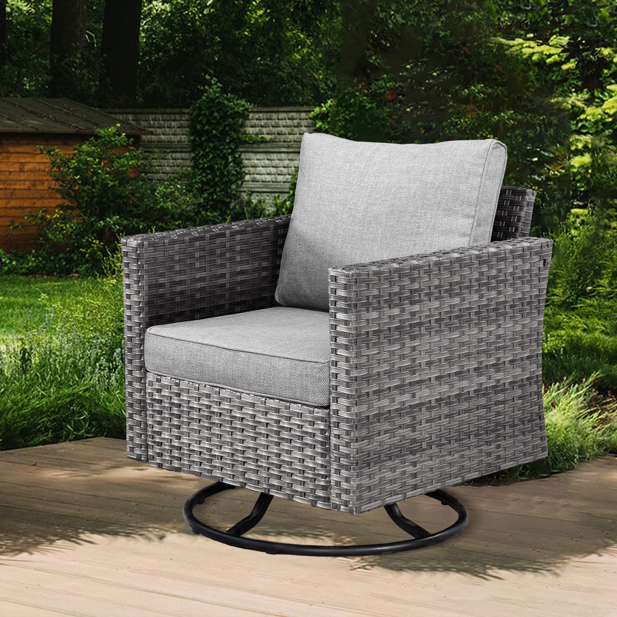OVIOS Deep Seat Wicker 11-piece Sectional Set Swivel Chairs Fire Pit