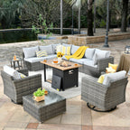 OVIOS Deep Seat Wicker 11-piece Sectional Set Swivel Chairs Fire Pit