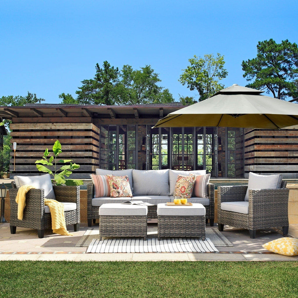 OVIOS 5-piece Patio Furniture Wicker Outdoor High-back Seating Set