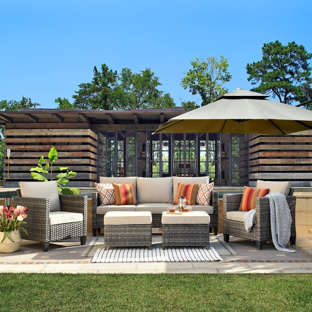 OVIOS 5-piece Patio Furniture Wicker Outdoor High-back Seating Set