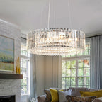 OYIPRO 6/8/12-Light Modern Round Crystal Chandelier Drum Shape Pendant Light for Kitchen Island
