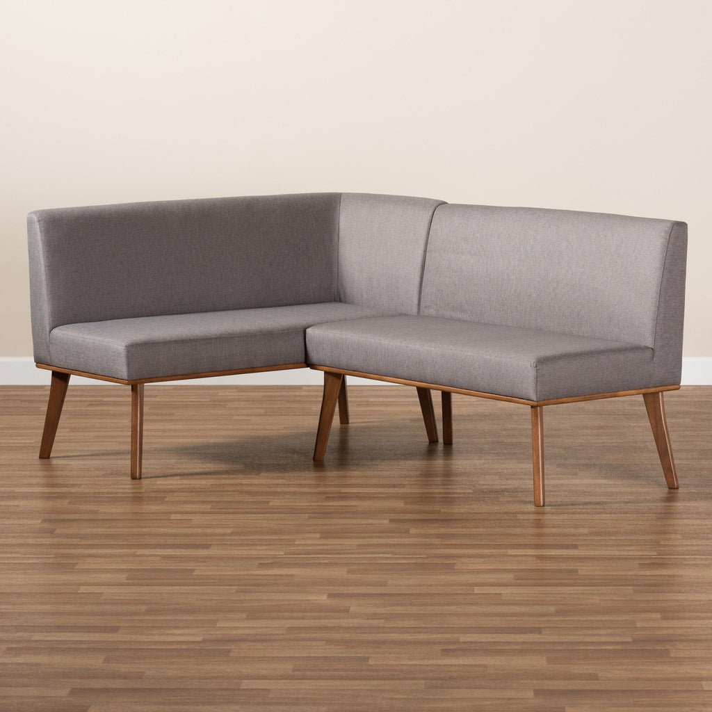 Odessa Grey Fabric and Walnut Wood 2-PC Dining Nook Banquette Set