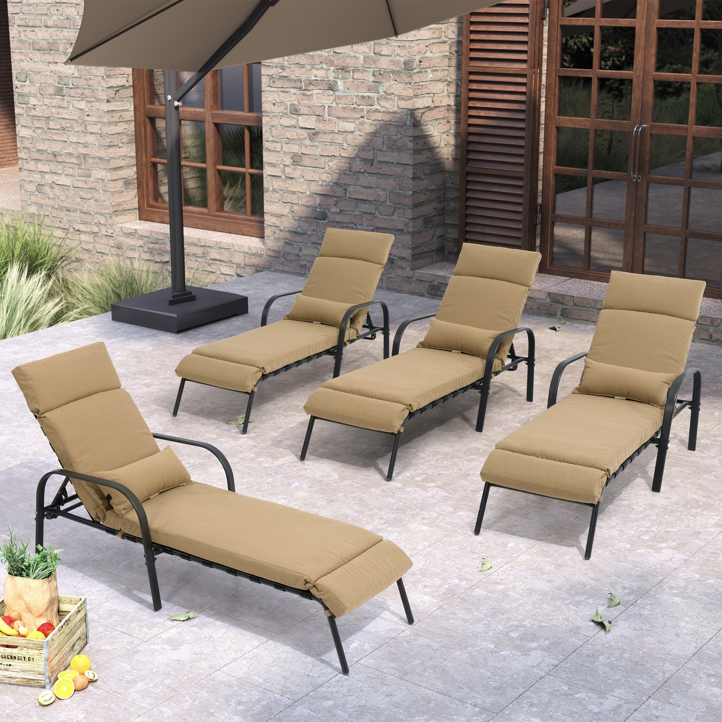 Outdoor Adjustable Patio Chaise Lounge Chair with Cushion Beach Poolside