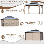 EROMMY Hardtop Gazebo,Outdoor Pergola with Double Roof & Netting & Curtains,Heavy Duty Canopy for Patio, Backyard, Pool party