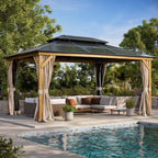 EROMMY Hardtop Gazebo,Outdoor Pergola with Double Roof & Netting & Curtains,Heavy Duty Canopy for Patio, Backyard, Pool party