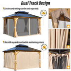 EROMMY Hardtop Gazebo,Outdoor Pergola with Double Roof & Netting & Curtains,Heavy Duty Canopy for Patio, Backyard, Pool party