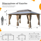 EROMMY Hardtop Gazebo,Outdoor Pergola with Double Roof & Netting & Curtains,Heavy Duty Canopy for Patio, Backyard, Pool party