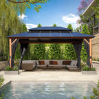 EROMMY Hardtop Gazebo,Outdoor Pergola with Double Roof & Netting & Curtains,Heavy Duty Canopy for Patio, Backyard, Pool party