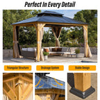EROMMY Hardtop Gazebo,Outdoor Pergola with Double Roof & Netting & Curtains,Heavy Duty Canopy for Patio, Backyard, Pool party