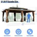 EROMMY Hardtop Gazebo,Outdoor Pergola with Double Roof & Netting & Curtains,Heavy Duty Canopy for Patio, Backyard, Pool party