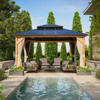 EROMMY Hardtop Gazebo,Outdoor Pergola with Double Roof & Netting & Curtains,Heavy Duty Canopy for Patio, Backyard, Pool party