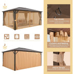 EROMMY Hardtop Gazebo,Outdoor Pergola with Double Roof & Netting & Curtains,Heavy Duty Canopy for Patio, Backyard, Pool party