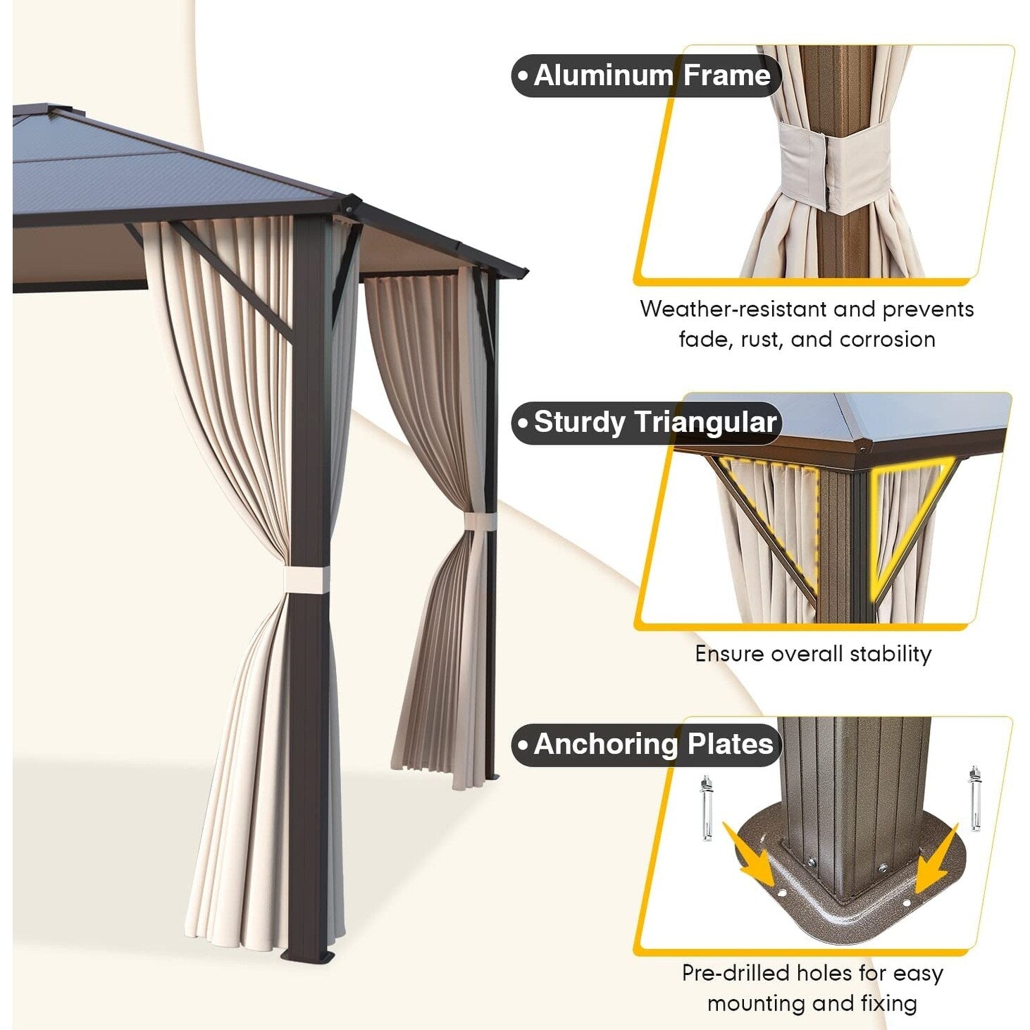 EROMMY Hardtop Gazebo,Outdoor Pergola with Double Roof & Netting & Curtains,Heavy Duty Canopy for Patio, Backyard, Pool party