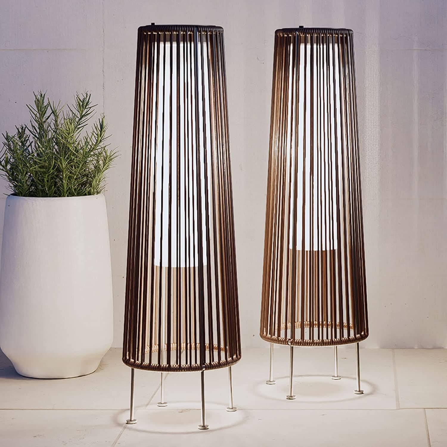 Outdoor Floor Solar Light 2-Pack, All-Weather Wicker Solar Patio Lamp Waterproof Outside Solar Deck Lamp for Porch, Yard, Garden