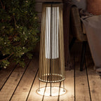 Outdoor Floor Solar Light 2-Pack, All-Weather Wicker Solar Patio Lamp Waterproof Outside Solar Deck Lamp for Porch, Yard, Garden