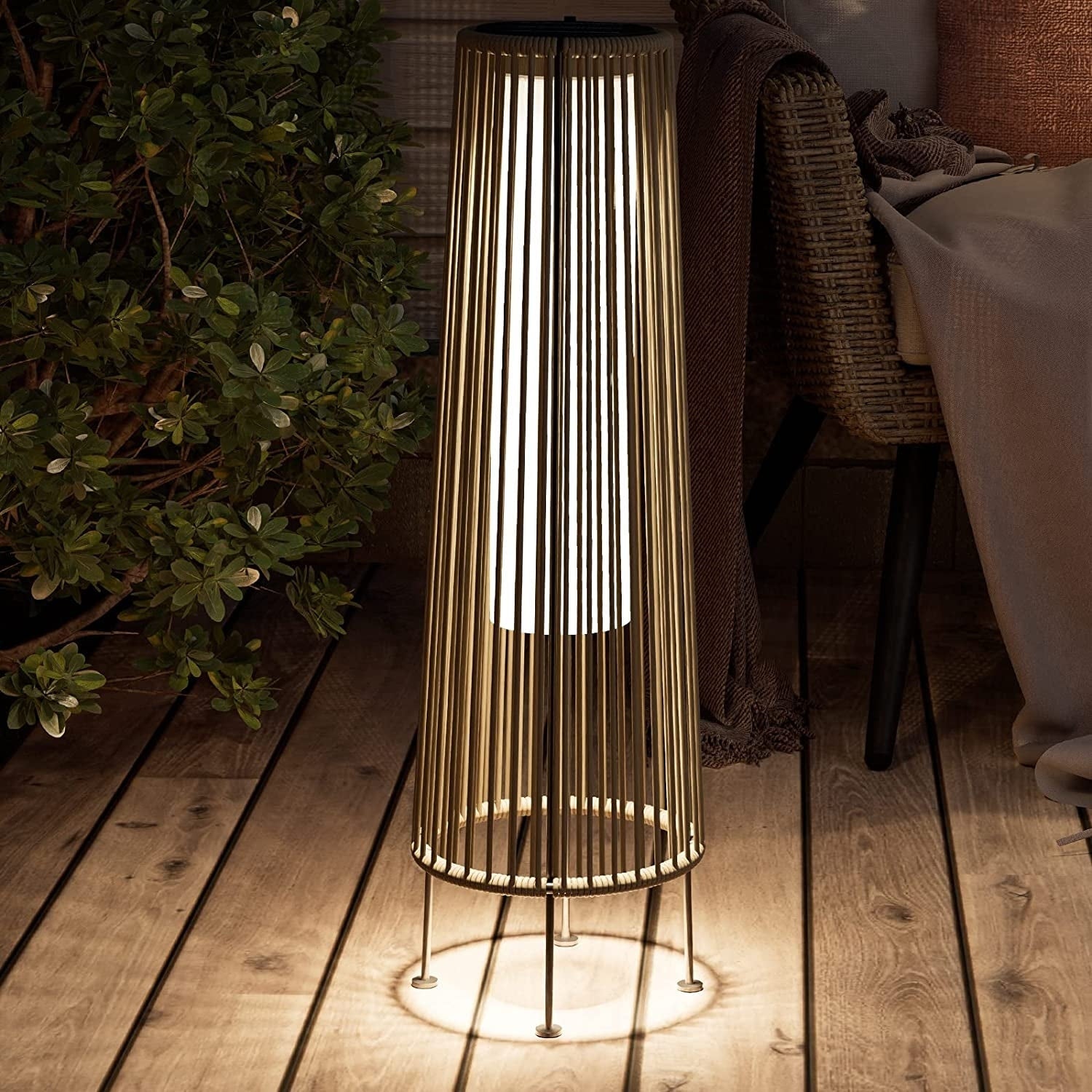 Outdoor Floor Solar Light 2-Pack, All-Weather Wicker Solar Patio Lamp Waterproof Outside Solar Deck Lamp for Porch, Yard, Garden