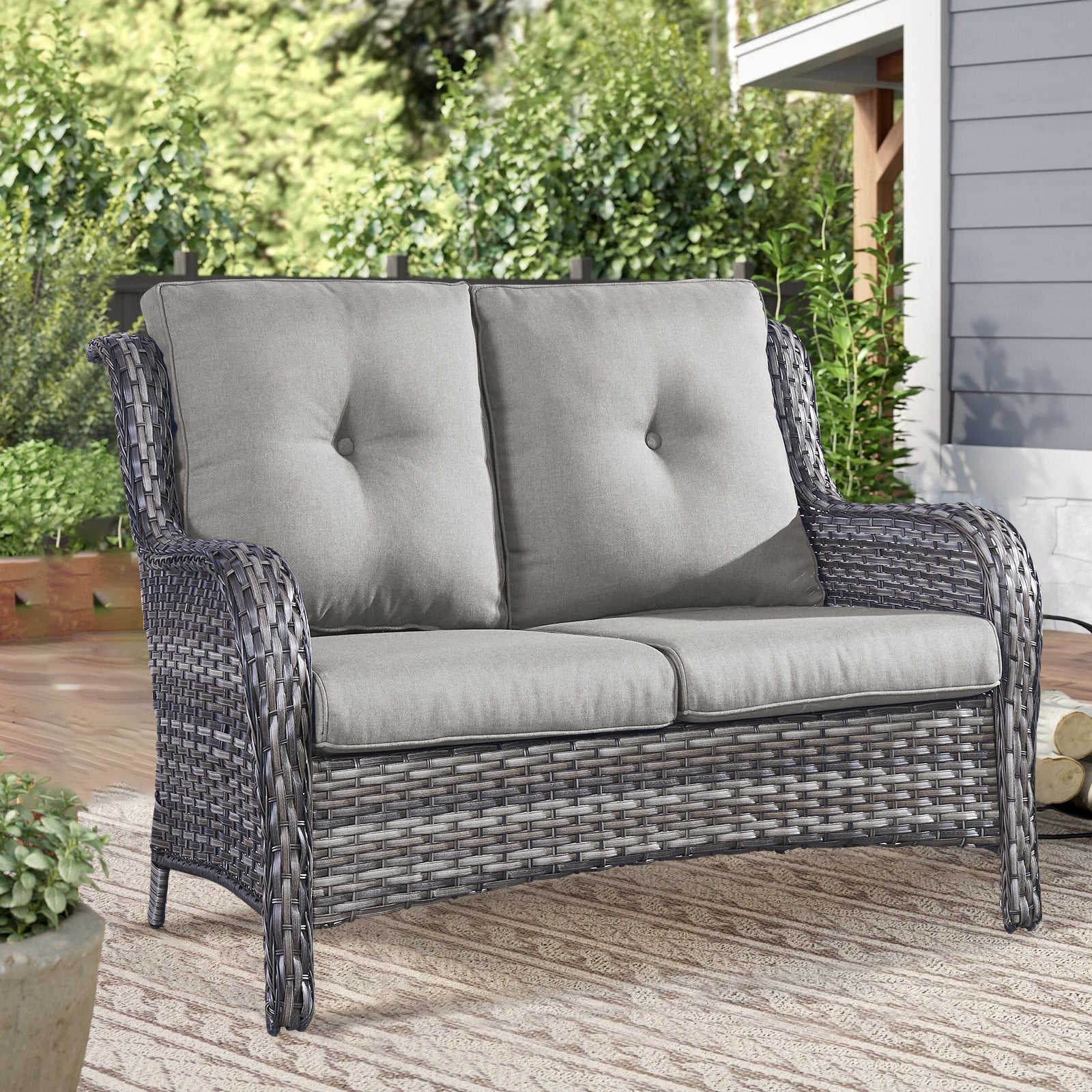 Gymojoy Outdoor Loveseat Wicker Sofa Set Rattan Sofa