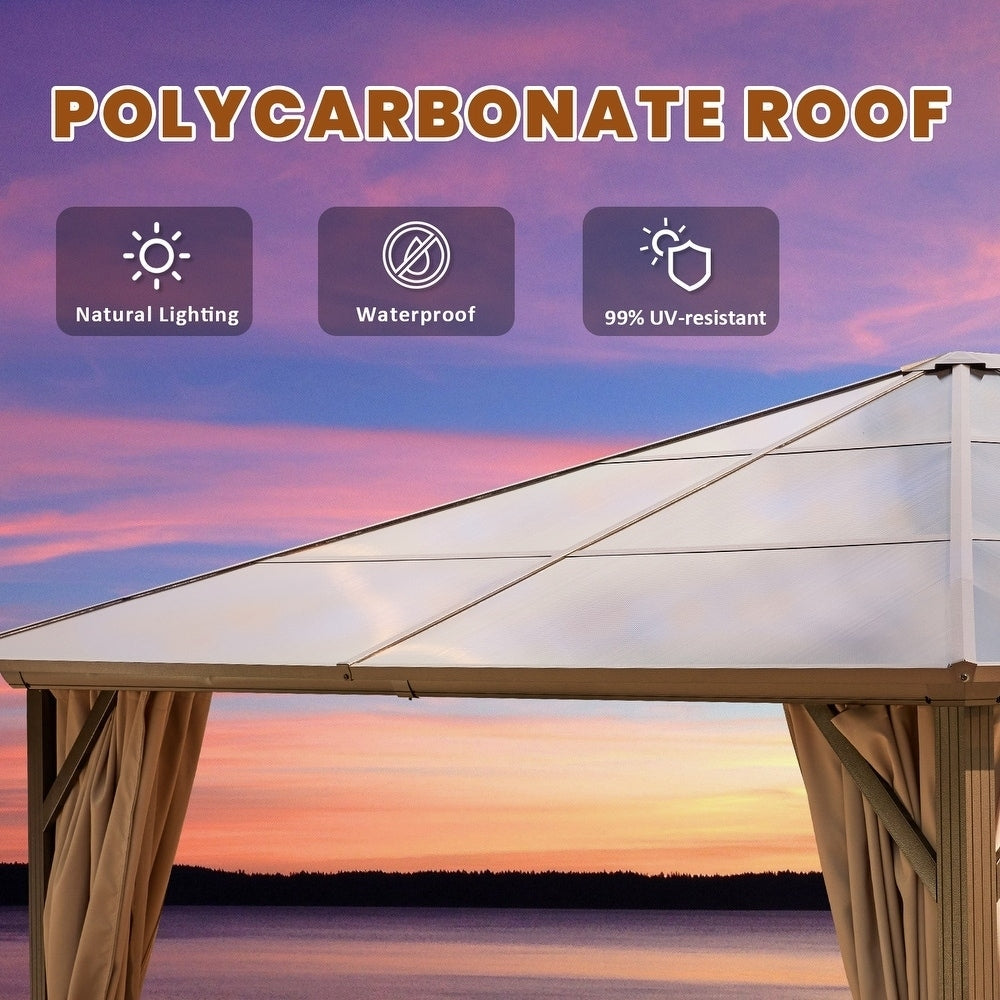 Hardtop Gazebo for Backyard – Permanent Pergola with Netting, Curtains & Double Roof, All-Weather Outdoor Shelter