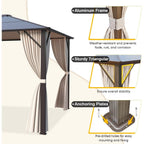 Hardtop Gazebo for Backyard – Permanent Pergola with Netting, Curtains & Double Roof, All-Weather Outdoor Shelter