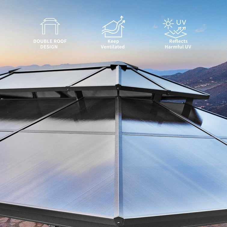 Hardtop Gazebo for Backyard – Permanent Pergola with Netting, Curtains & Double Roof, All-Weather Outdoor Shelter