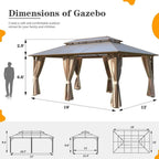 Hardtop Gazebo for Backyard – Permanent Pergola with Netting, Curtains & Double Roof, All-Weather Outdoor Shelter