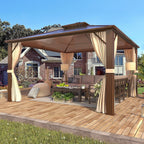 Hardtop Gazebo for Backyard – Permanent Pergola with Netting, Curtains & Double Roof, All-Weather Outdoor Shelter
