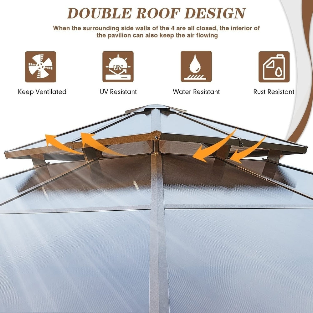 Hardtop Gazebo for Backyard – Permanent Pergola with Netting, Curtains & Double Roof, All-Weather Outdoor Shelter