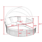 Outdoor Rattan Round Canopy Daybed with Lift Coffee Table, Navy Blue Deep Seating Sofa Bed with Pillows and Washable Cushions