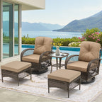 Erommy Outdoor 360° Swivel Rocking Patio Chairs Set with Thickened Cushions, Tempered Glass Coffee Table for Backyard, Garden