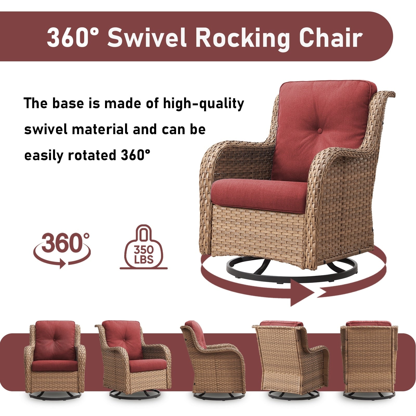 Gymojoy Outdoor Wicker Rocking Lounge Chairs with Swivel Base (Set of 2)