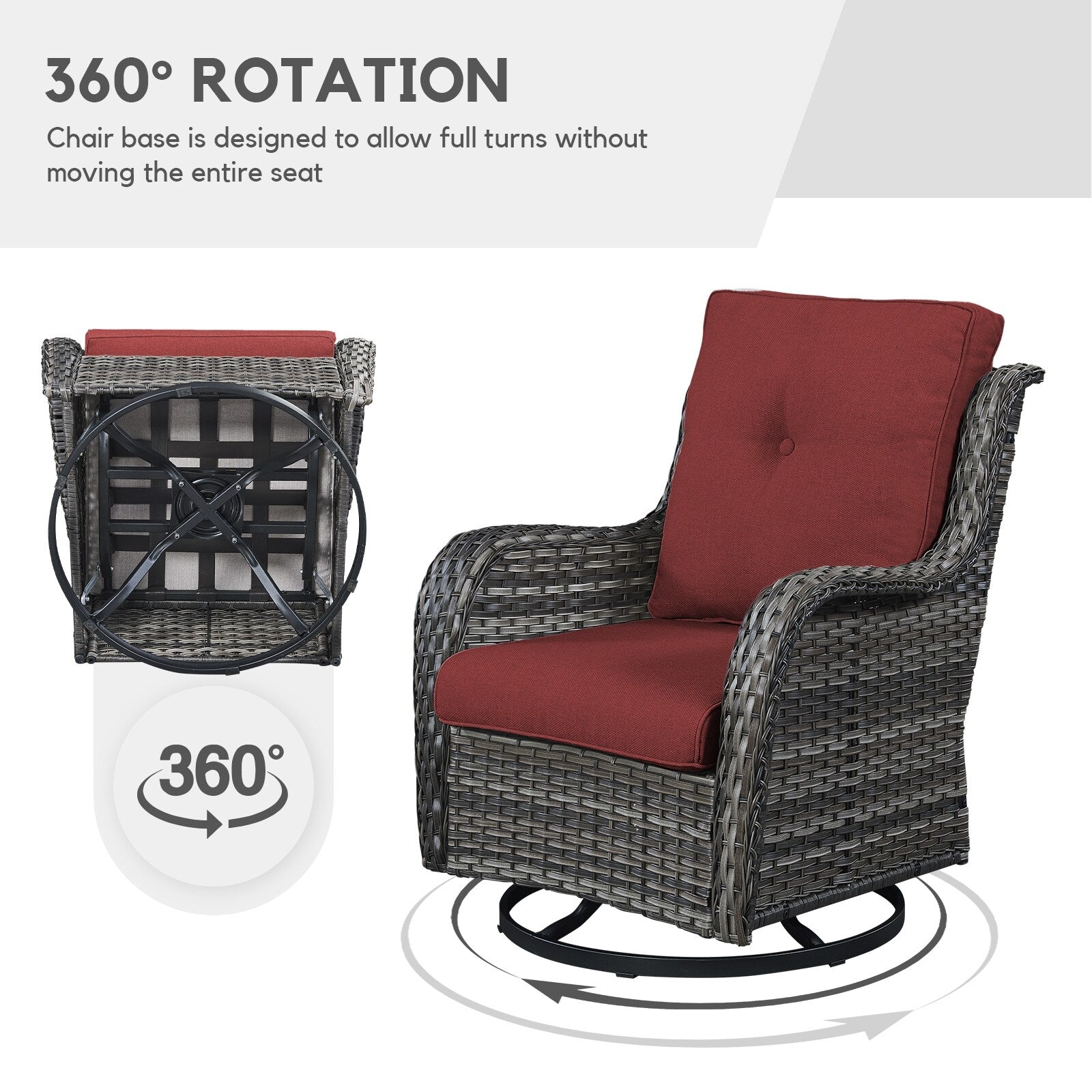 Gymojoy Outdoor Wicker Rocking Lounge Chairs with Swivel Base (Set of 2)