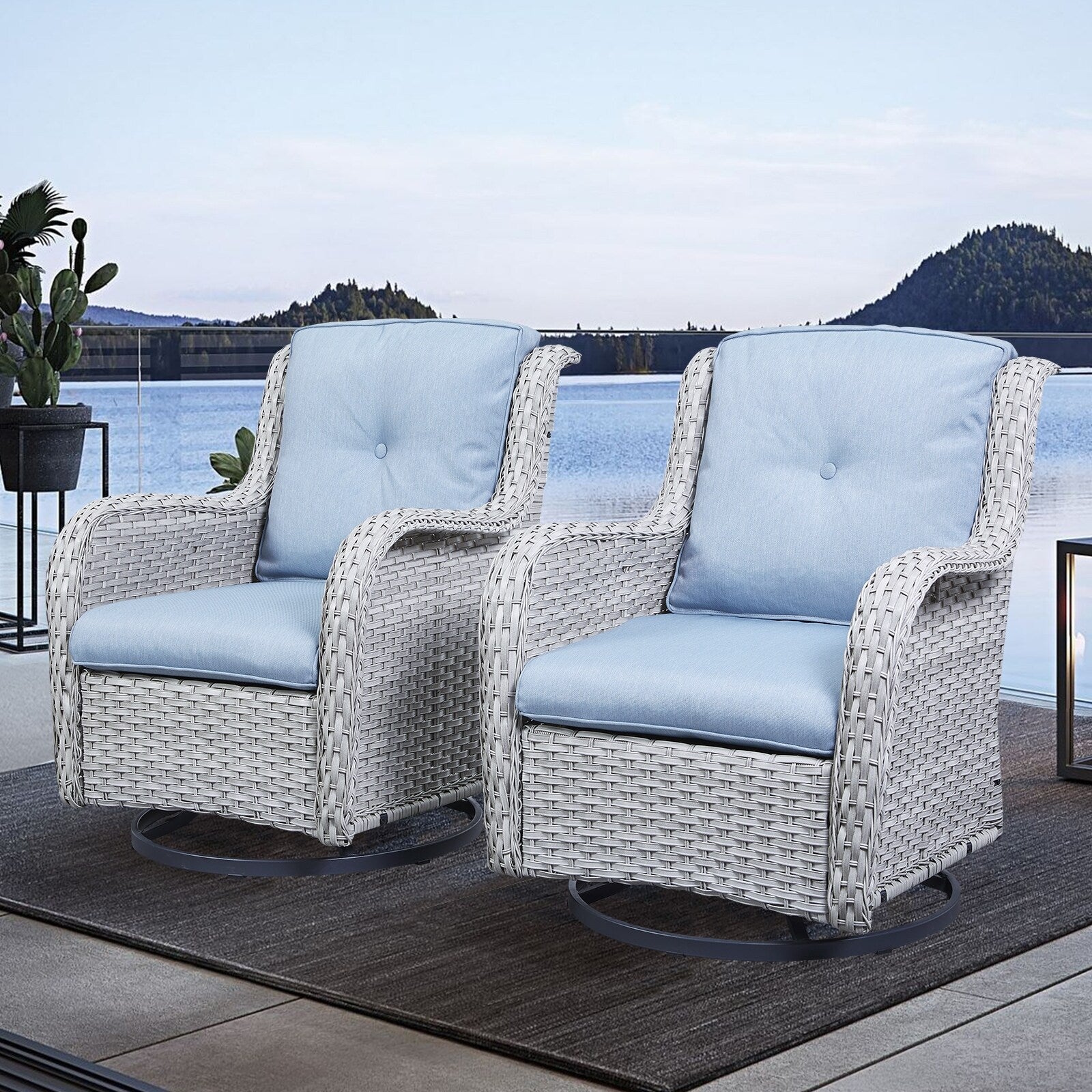 Gymojoy Outdoor Wicker Rocking Lounge Chairs with Swivel Base (Set of 2)