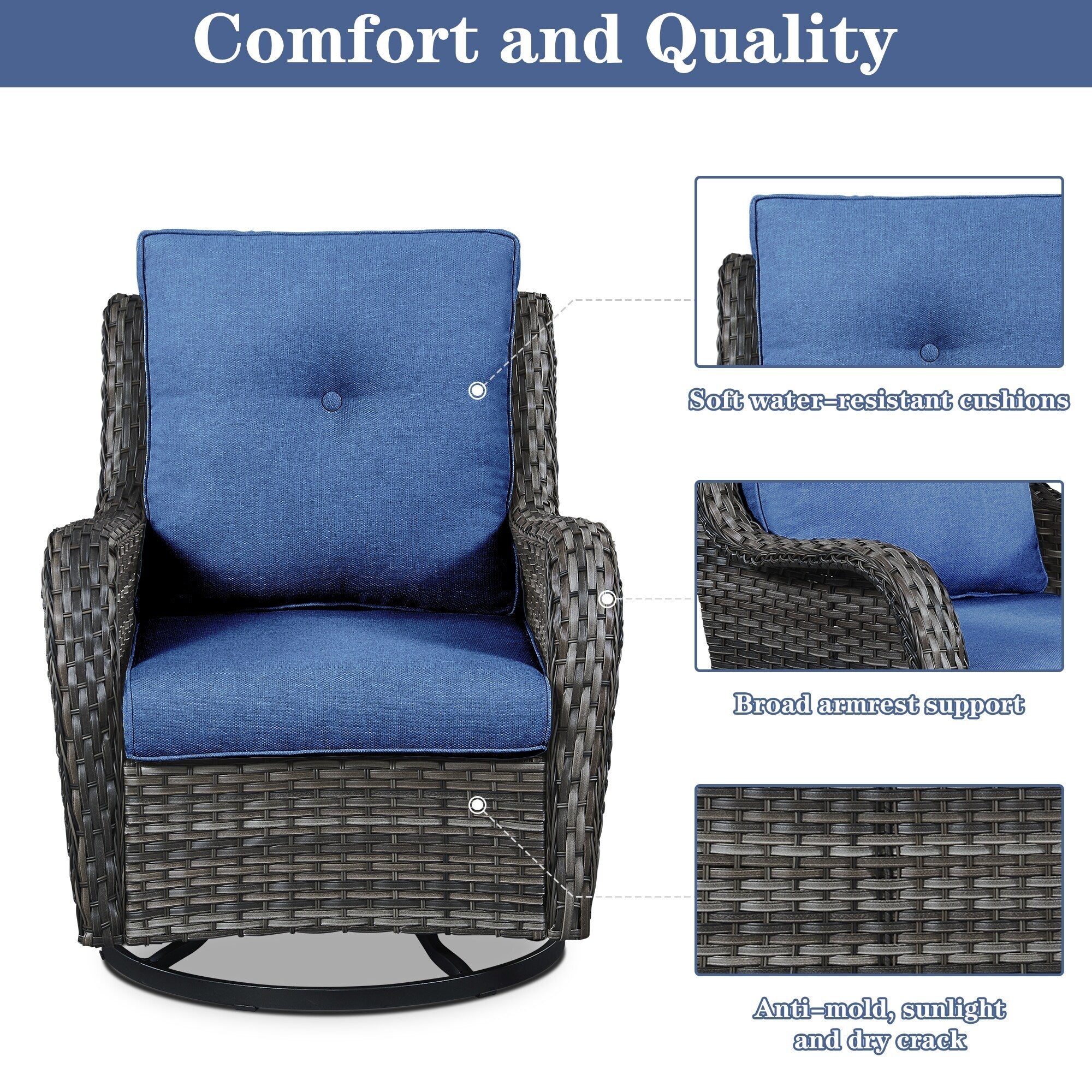 Gymojoy Outdoor Wicker Rocking Lounge Chairs with Swivel Base (Set of 2)