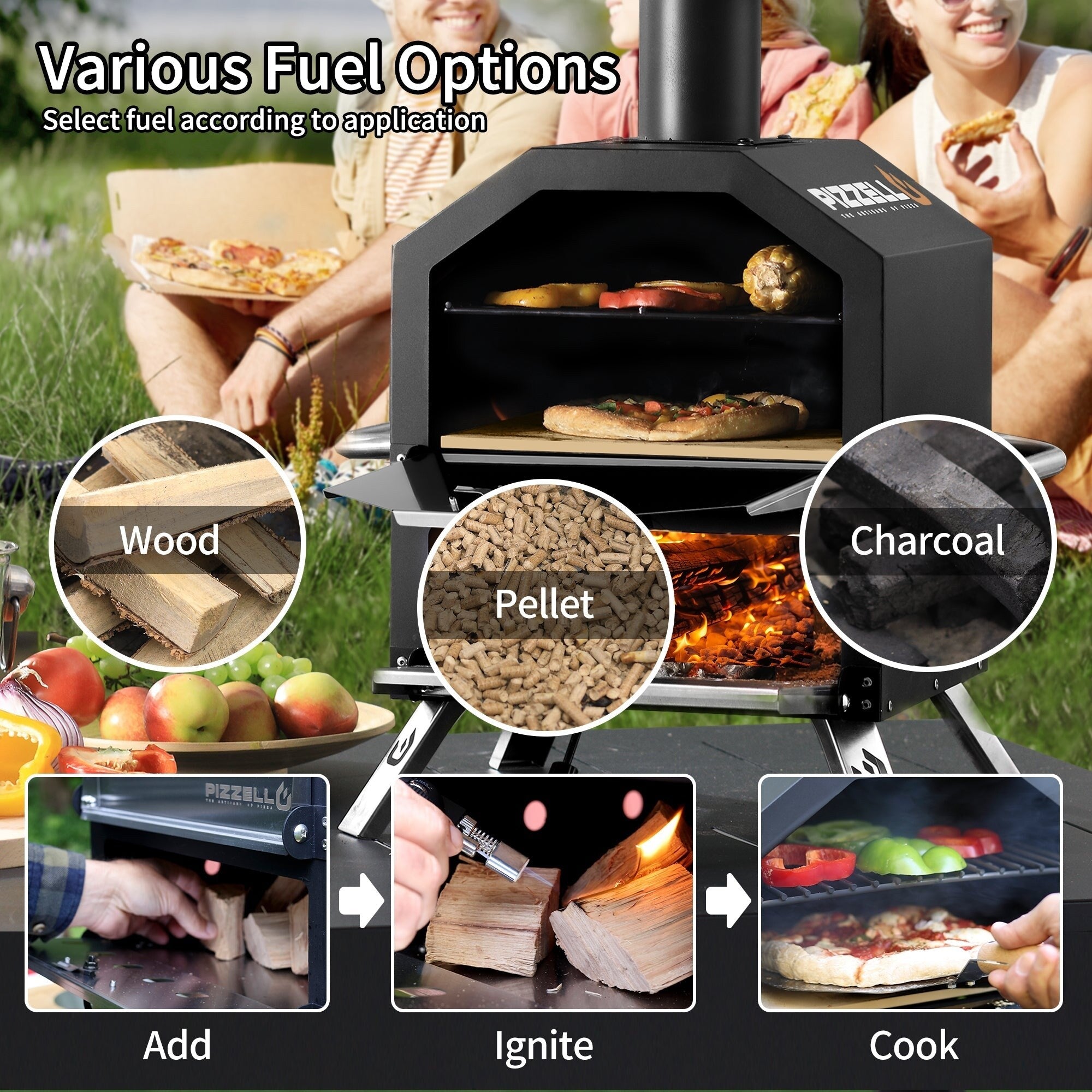Outdoor Wood Fired Pizza Oven 2-Layer Pizza Maker Outside Pizza Grill for Backyard Parties - 12 inch