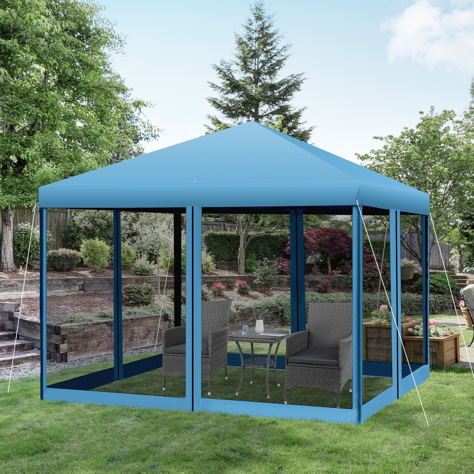 Outsunny 10' x 10' Heavy Duty Pop Up Canopy with Removable Mesh Sidewall Netting, Easy Setup Design, Outdoor Party Event