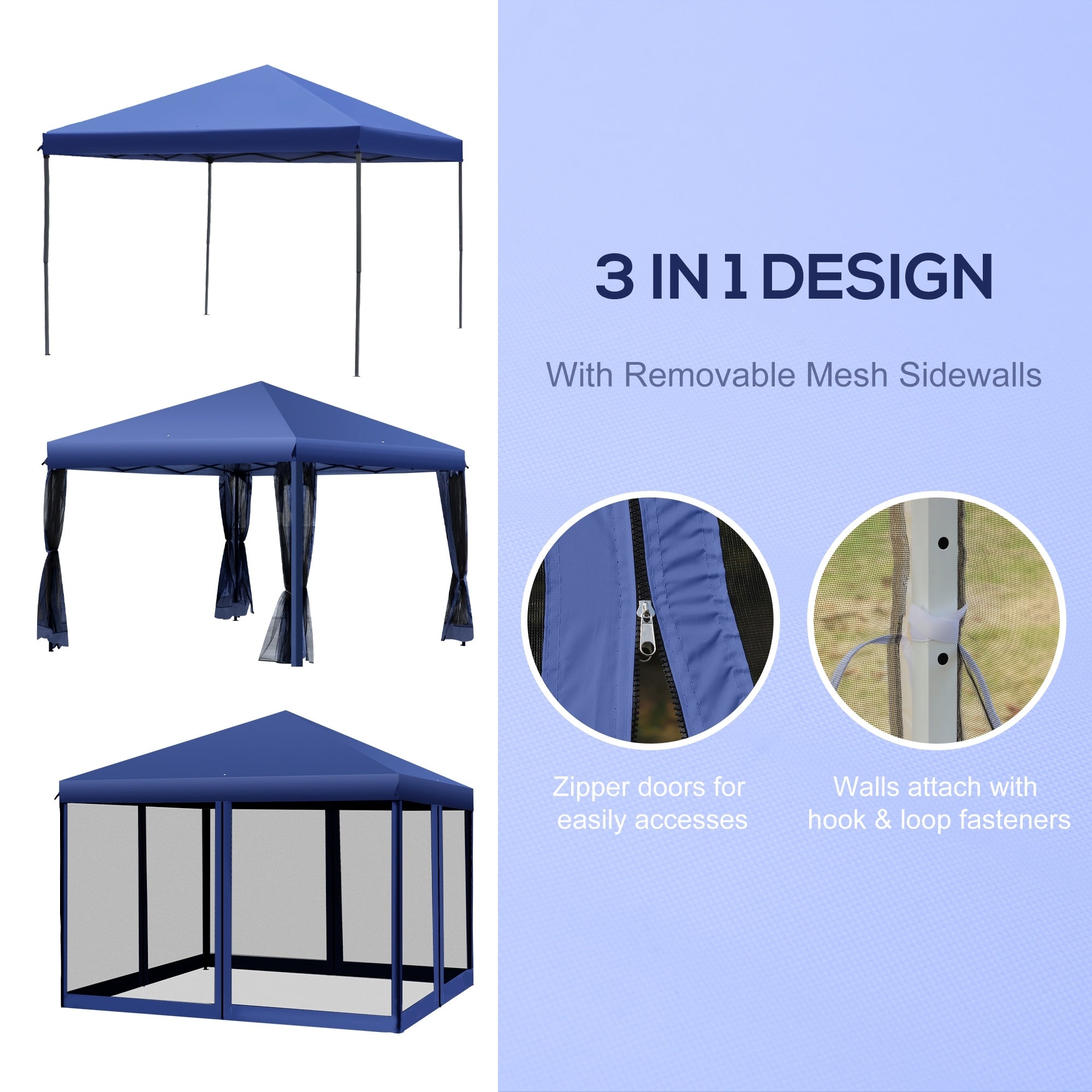 Outsunny 10' x 10' Heavy Duty Pop Up Canopy with Removable Mesh Sidewall Netting, Easy Setup Design, Outdoor Party Event