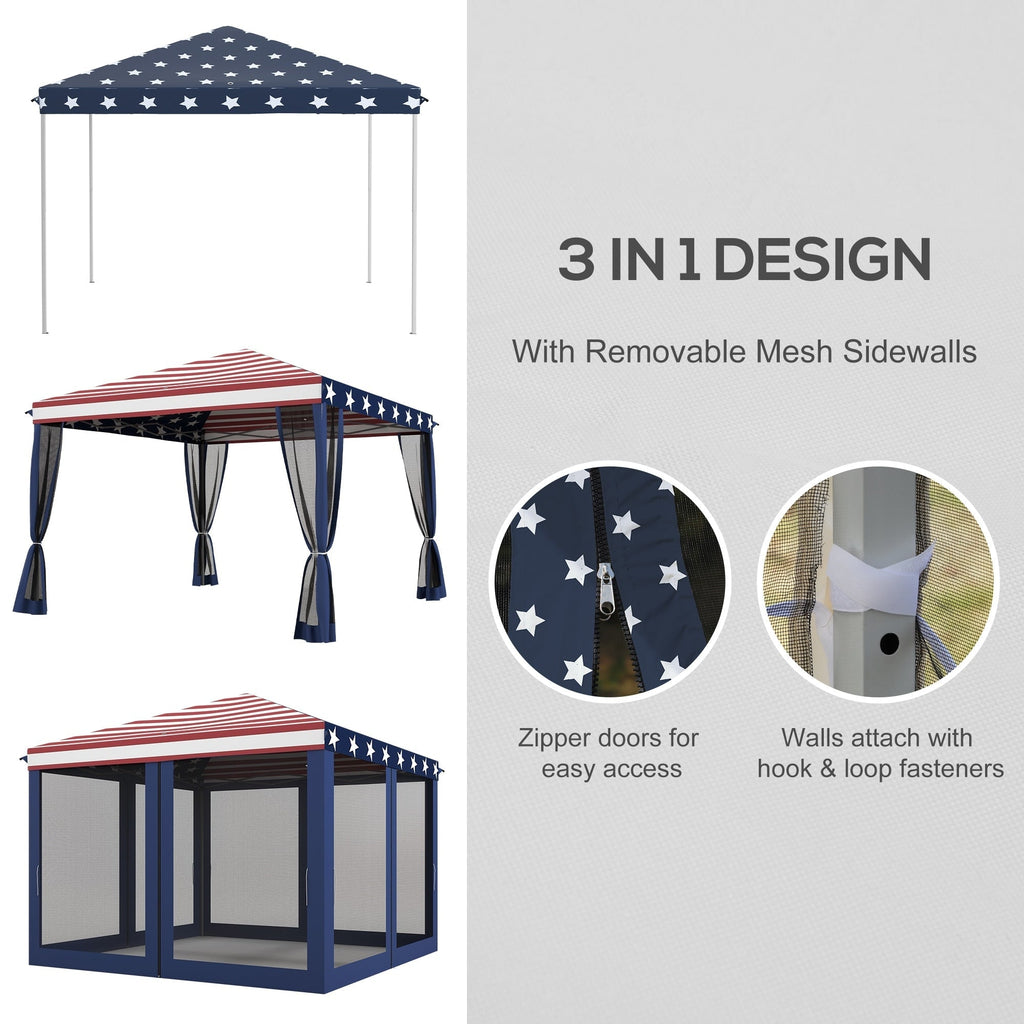 Outsunny 10' x 10' Heavy Duty Pop Up Canopy with Removable Mesh Sidewall Netting, Easy Setup Design, Outdoor Party Event