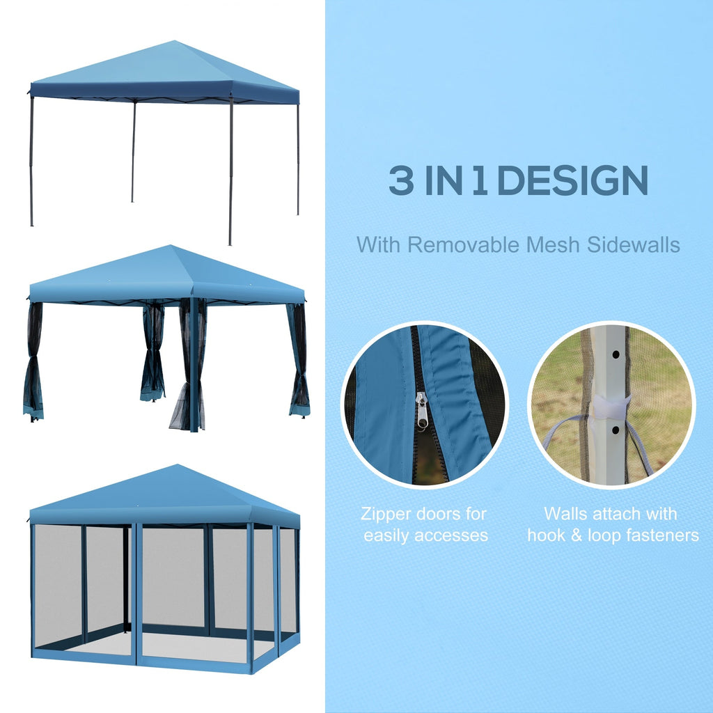 Outsunny 10' x 10' Heavy Duty Pop Up Canopy with Removable Mesh Sidewall Netting, Easy Setup Design, Outdoor Party Event
