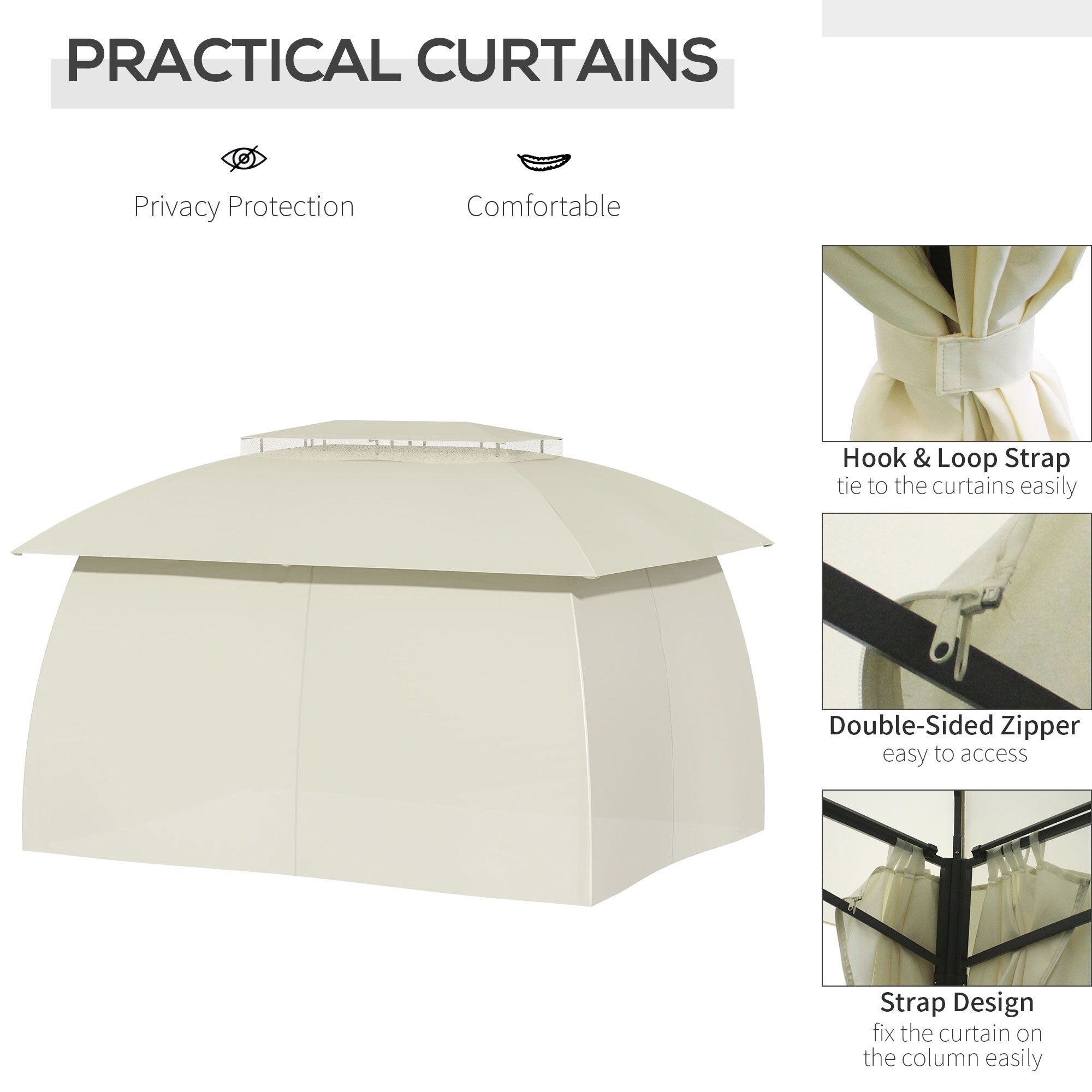 Outsunny 10' x 13' Patio Gazebo Outdoor Canopy Shelter with Sidewalls, Double Vented Roof, Steel Frame