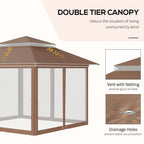 Outsunny 12' x 12' Pop Up Canopy Sun Shade Instant Tent Folding with Mesh Sidewall Netting, 3-Level Adjustable Height