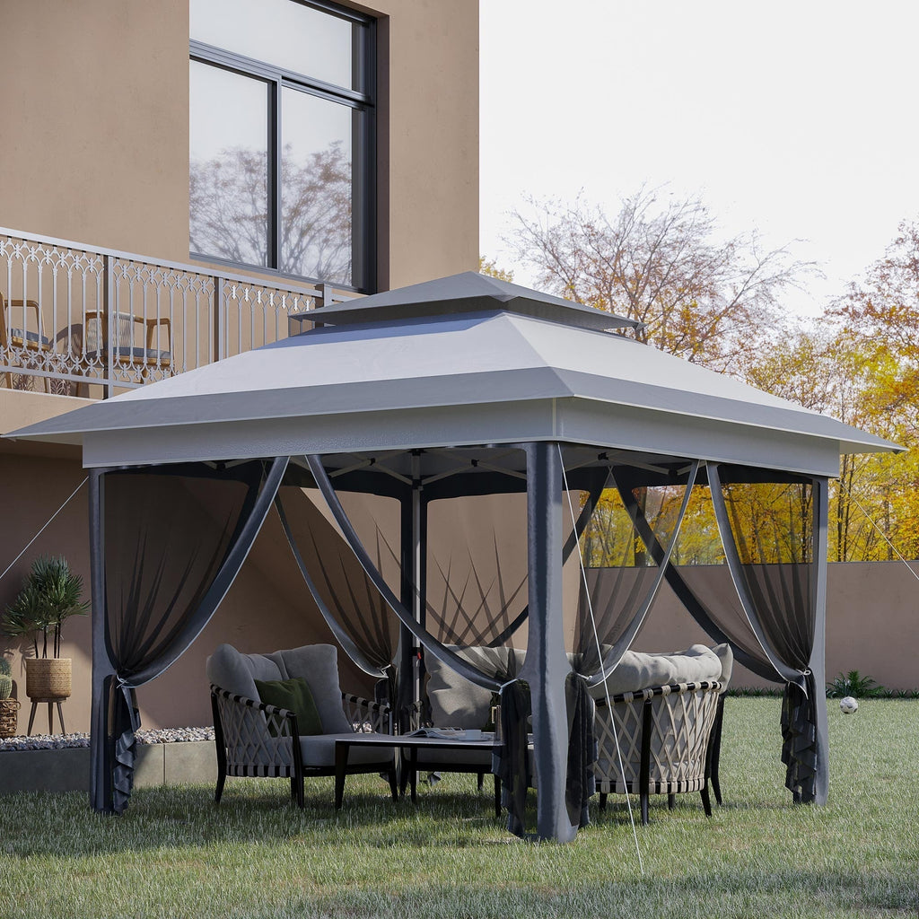 Outsunny 12' x 12' Pop Up Canopy Sun Shade Instant Tent Folding with Mesh Sidewall Netting, 3-Level Adjustable Height