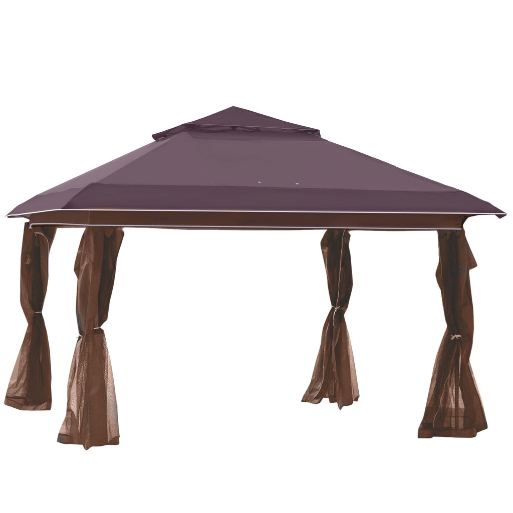 Outsunny 12' x 12' Pop Up Canopy Sun Shade Instant Tent Folding with Mesh Sidewall Netting, 3-Level Adjustable Height