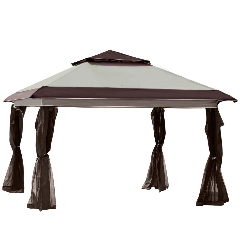 Outsunny 12' x 12' Pop Up Canopy Sun Shade Instant Tent Folding with Mesh Sidewall Netting, 3-Level Adjustable Height