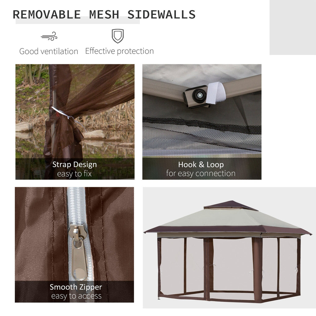Outsunny 12' x 12' Pop Up Canopy Sun Shade Instant Tent Folding with Mesh Sidewall Netting, 3-Level Adjustable Height