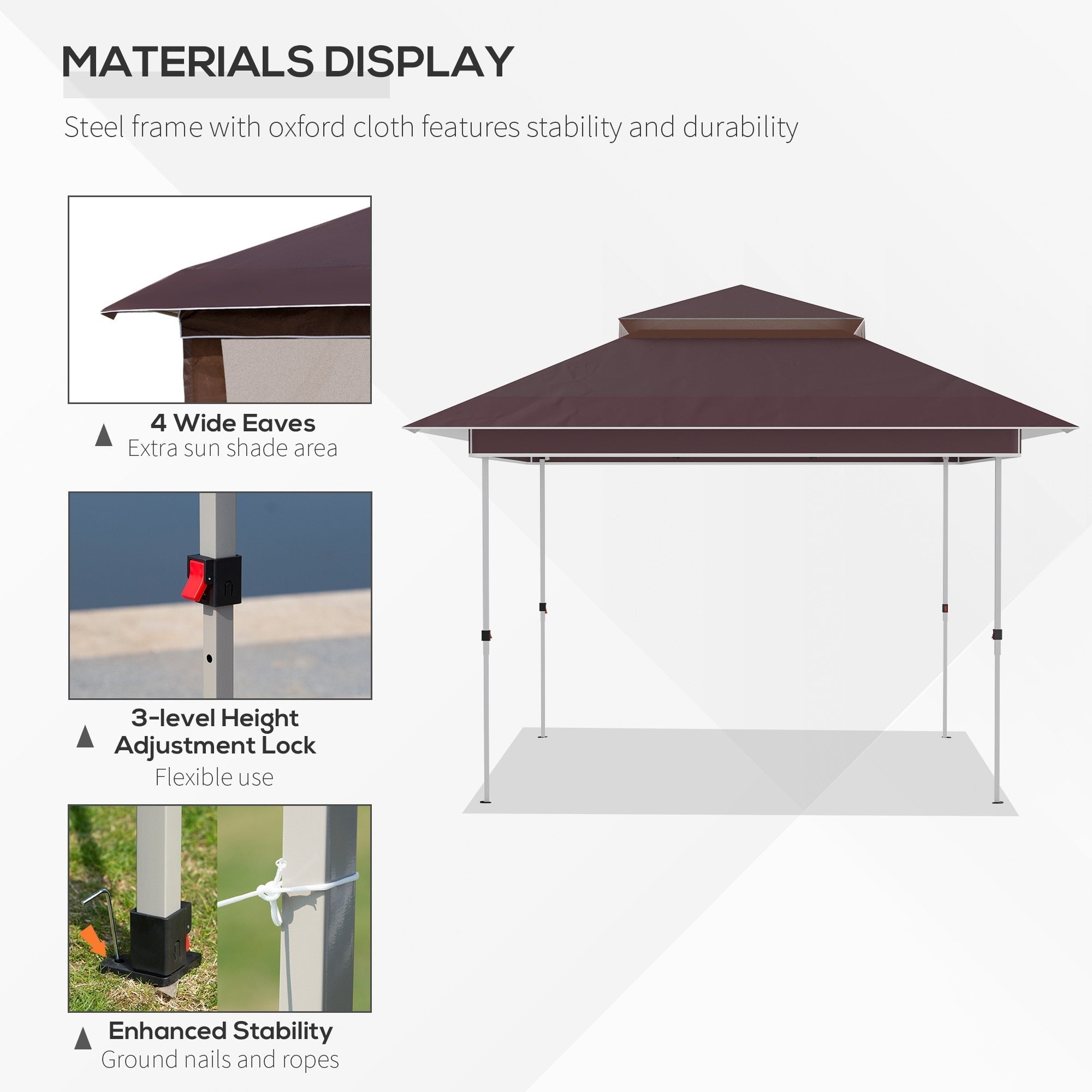 Outsunny 12' x 12' Pop Up Canopy Sun Shade Instant Tent Folding with Mesh Sidewall Netting, 3-Level Adjustable Height