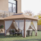 Outsunny 12' x 12' Pop Up Canopy Sun Shade Instant Tent Folding with Mesh Sidewall Netting, 3-Level Adjustable Height
