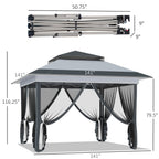 Outsunny 12' x 12' Pop Up Canopy Sun Shade Instant Tent Folding with Mesh Sidewall Netting, 3-Level Adjustable Height