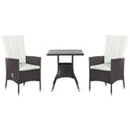 Outsunny 3 Pieces Patio PE Rattan Sofa Set, Outdoor Recliner Chairs Wood Grain plastic Top Coffee Table