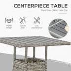 Outsunny 3 Pieces Patio PE Rattan Sofa Set, Outdoor Recliner Chairs Wood Grain plastic Top Coffee Table